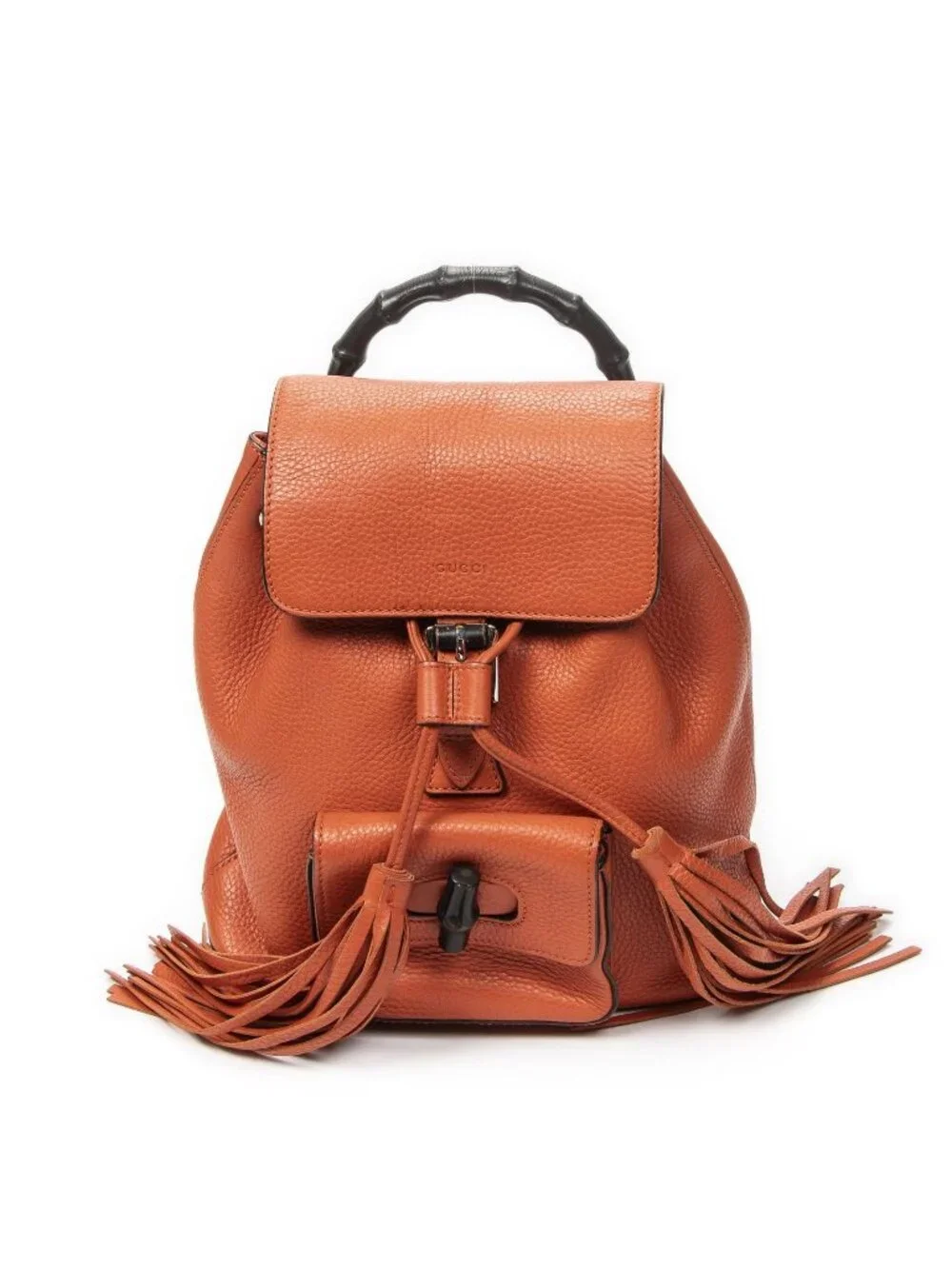 Gucci Bamboo Backpack Tassel Orange Grain Calfskin Leather